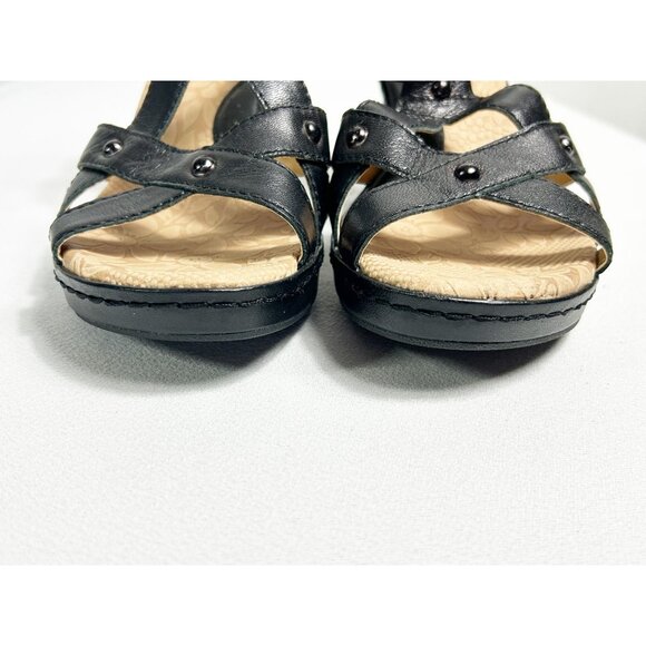 Born Concepts Women's Leather Studded Ankle Strap Wedge Sandals in Black - Sz 9 - Picture 5 of 10